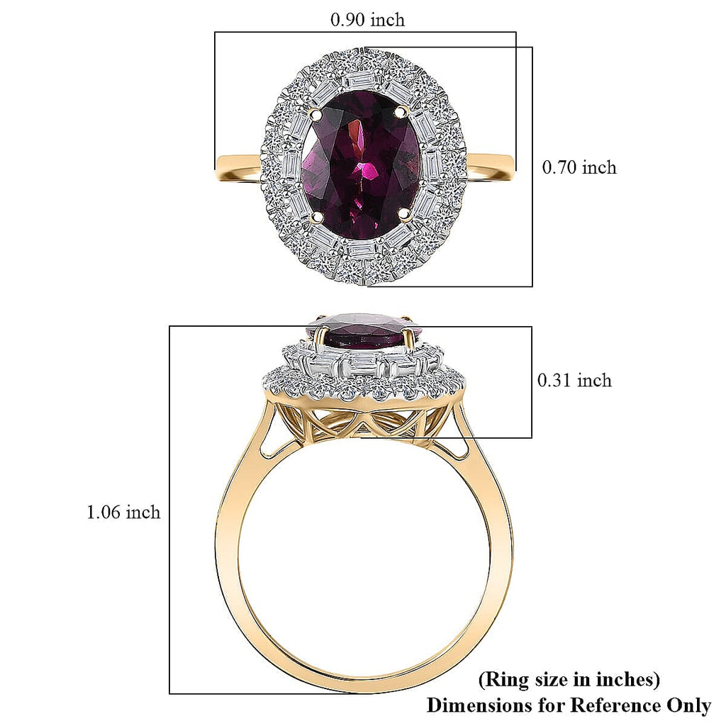 Luxuriant 10K Yellow Gold AAA Radiant Ember Garnet, Lab Grown Diamond GH, SI Main Stone With Side Stone Ring, Gold Wt.3.83 Gms  3.633  Ct.