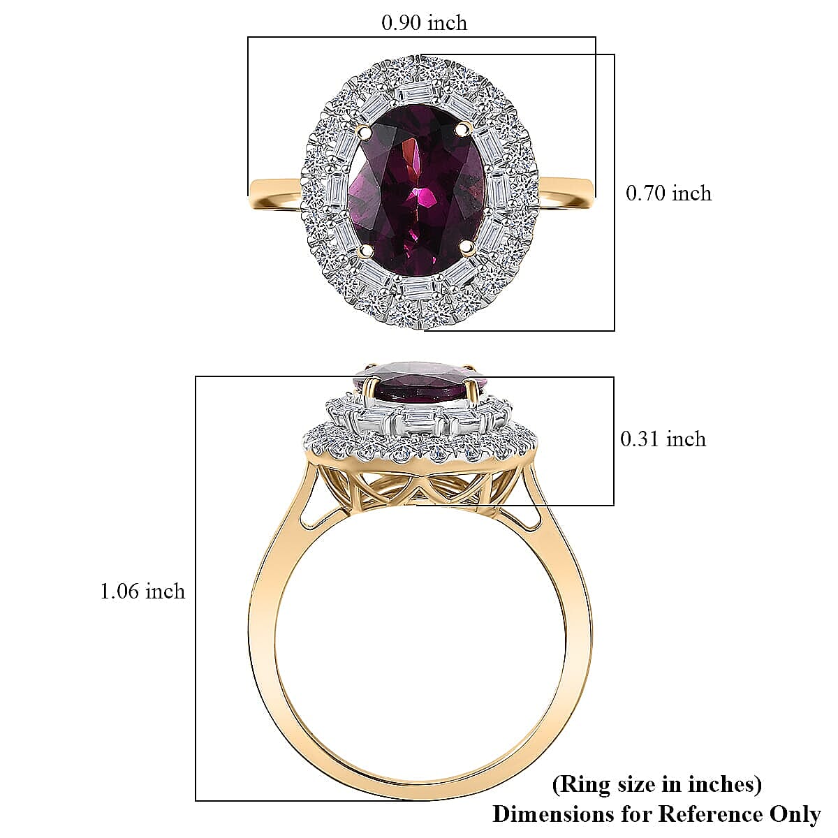 LUXURIANT 2.8 Ct. AAA Radiant Ember Garnet, Lab Grown Diamond Halo Ring in 10K Yellow Gold (SI, GH) 8286685 5