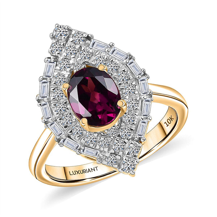 Certified &amp; Appraised LUXURIANT 1.4 Ct. AAA Radiant Ember Garnet, Lab Grown Diamond Triple Halo Ring in 10K Yellow Gold (SI, GH) 8296672 2