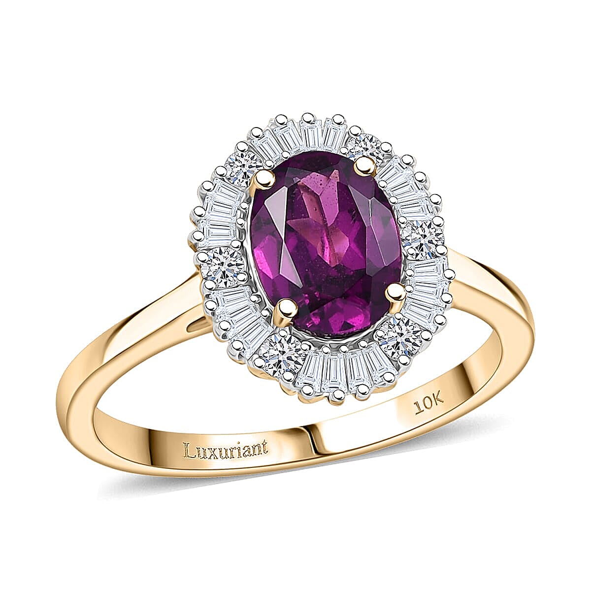 Certified &amp; Appraised LUXURIANT 1.80 Ct. AAA Radiant Ember Garnet, Lab Grown Diamond Halo Ring in 10K Yellow Gold 8284275 0