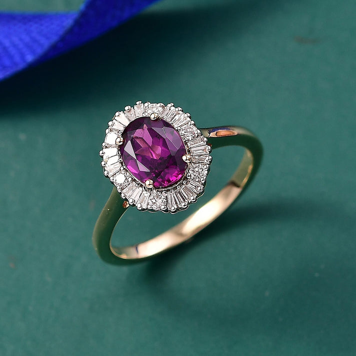 Certified &amp; Appraised LUXURIANT 1.80 Ct. AAA Radiant Ember Garnet, Lab Grown Diamond Halo Ring in 10K Yellow Gold 8284275 2