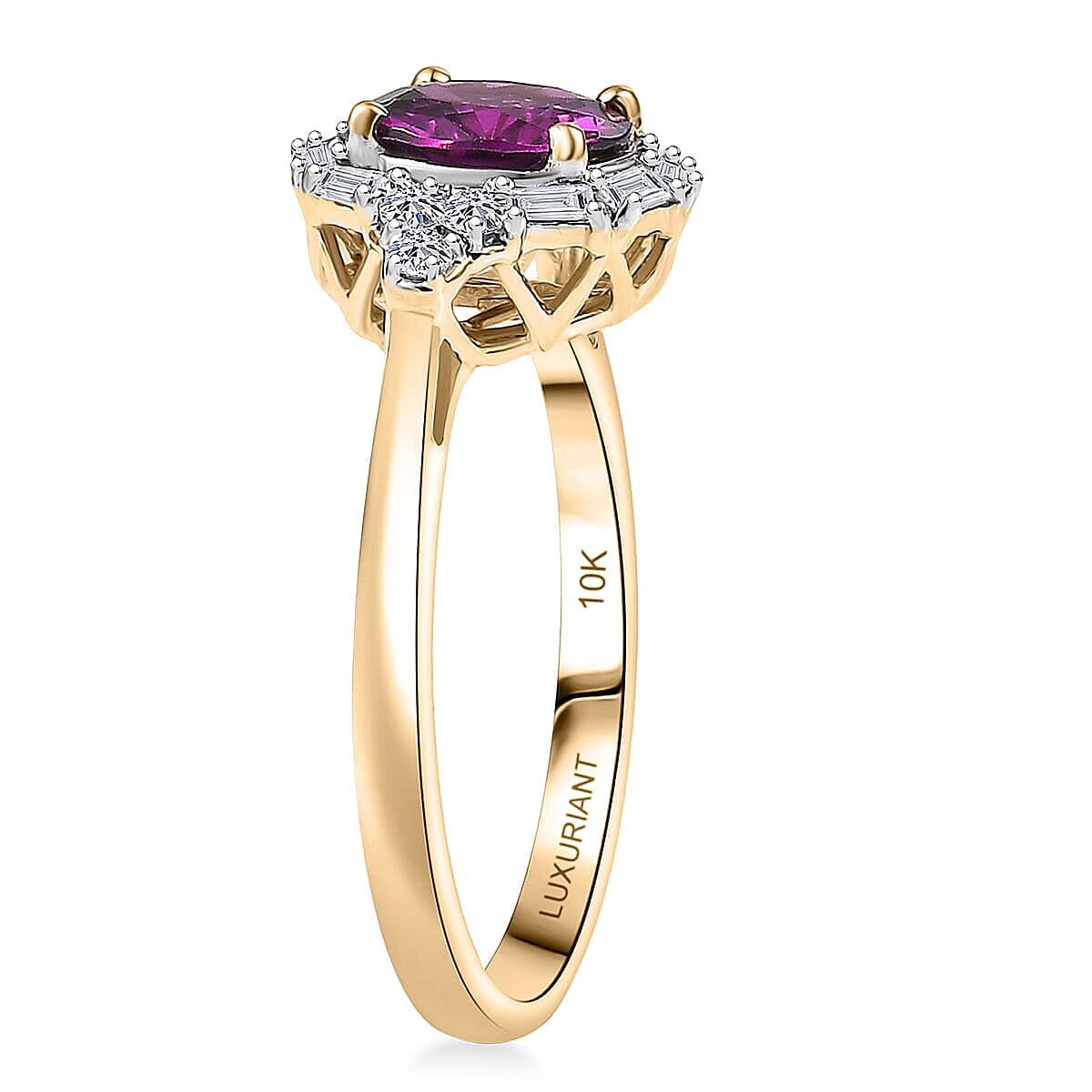 Certified &amp; Appraised LUXURIANT 1.5 Ct. AAA Radiant Ember Garnet, Lab Grown Diamond Halo Ring in 10K Yellow Gold 8284704 4