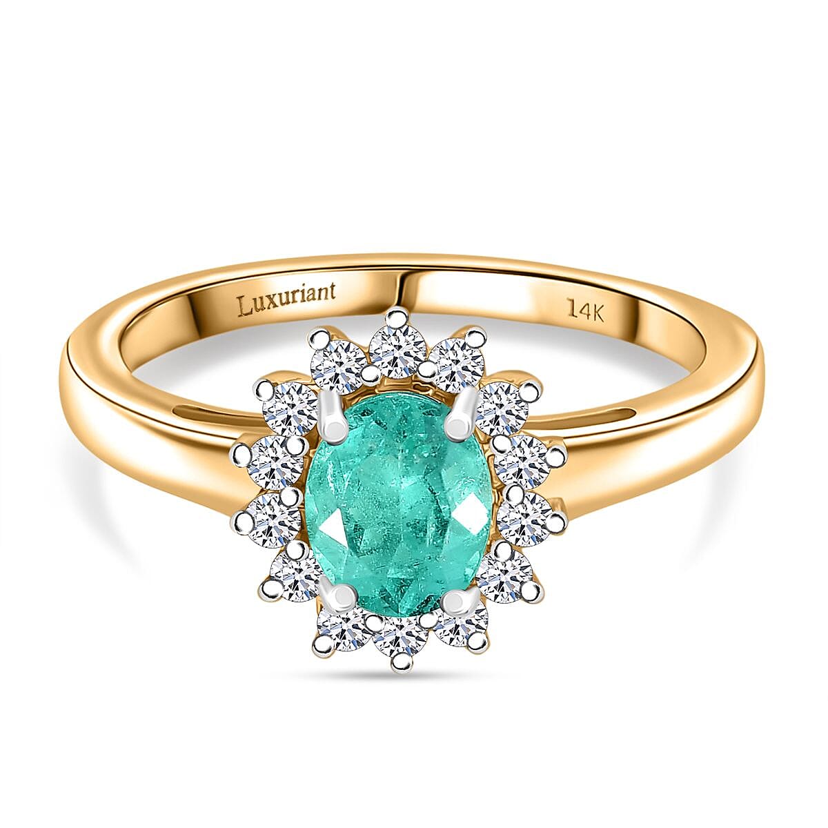 Luxuriant 14K Yellow Gold AAA Colombian Emerald & Lab Grown Diamond (VS-EF) Ring 1.00 Ct.