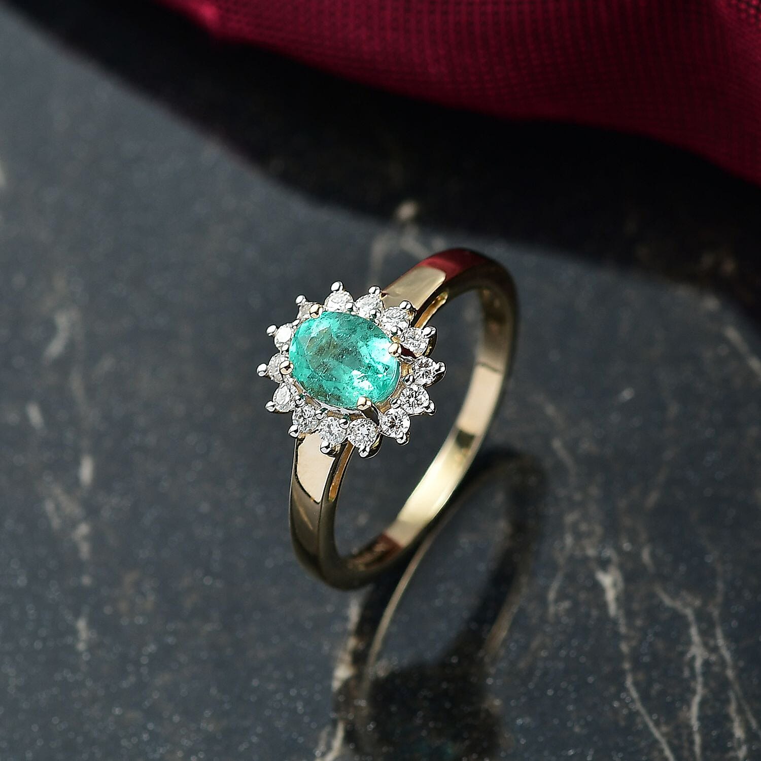 Luxuriant 14K Yellow Gold AAA Colombian Emerald &amp; Lab Grown Diamond (VS/EF) Ring 1.00 Ct. V32514674 2