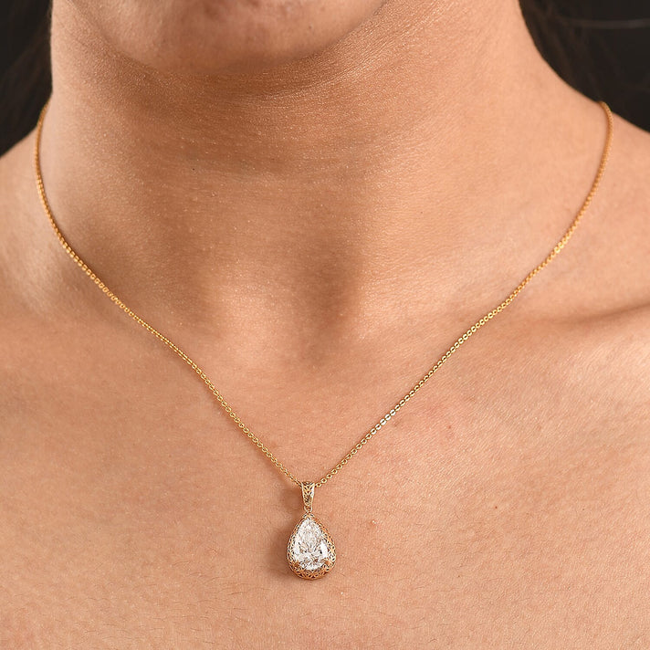 LUXURIANT 2 Ct. Lab Grown Diamond Pear-Cut Solitaire Pendant in Â 18K Yellow Gold IGI Certified (VS-E-F) 8499076 2