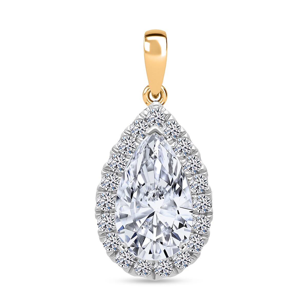LUXURIANT 5 Ct. Lab Grown Diamond Pear Cut Halo Pendant in 18K Yellow Gold SGL Certified (VS-EF) 8502395 0
