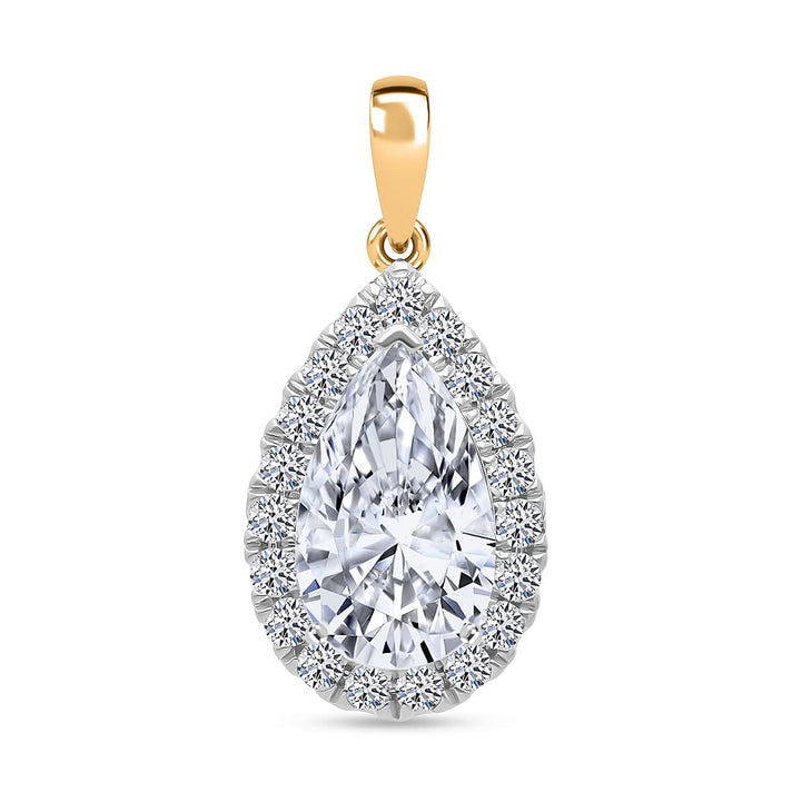 LUXURIANT 5 Ct. Lab Grown Diamond Pear Cut Halo Pendant in 18K Yellow Gold SGL Certified (VS-EF) 8502395 1
