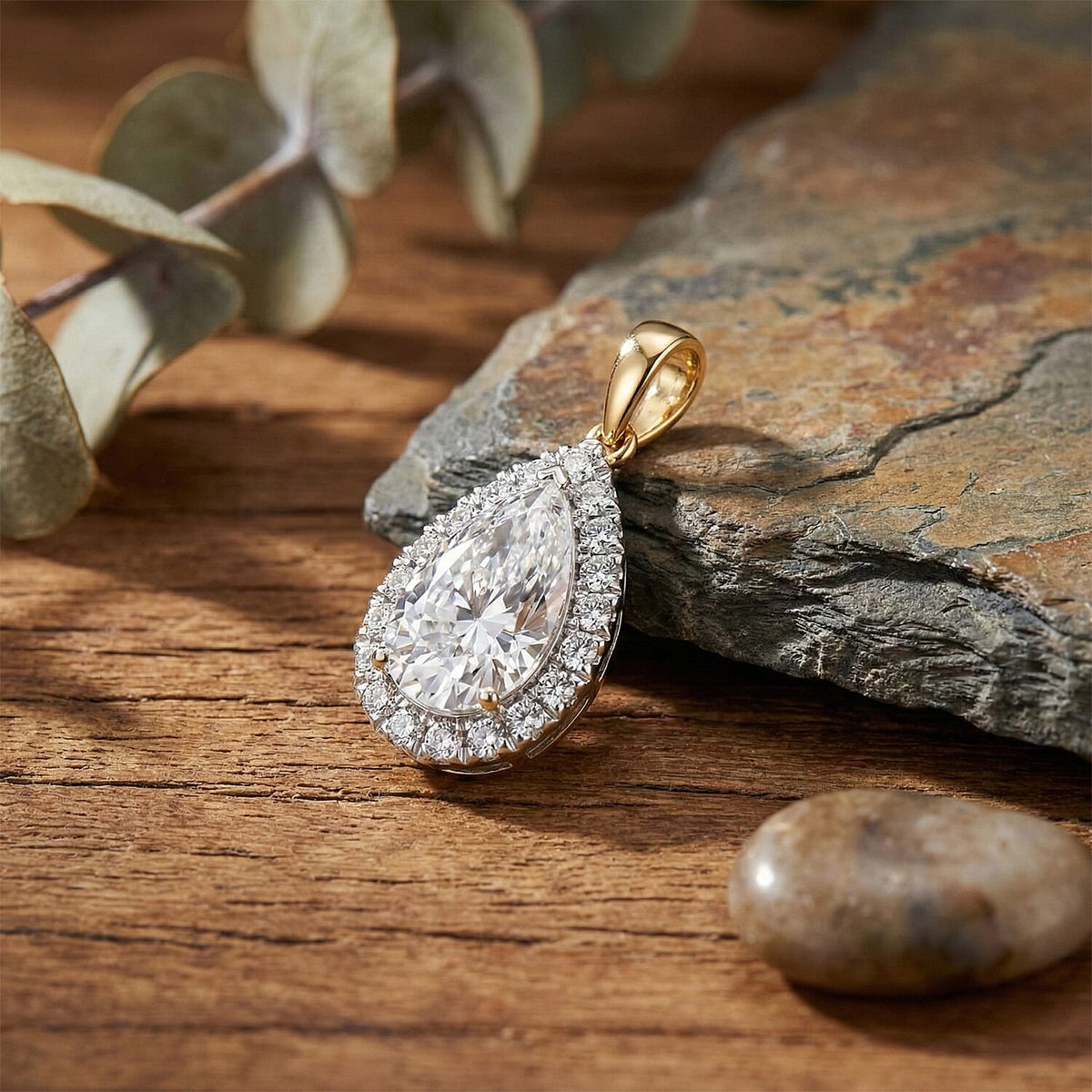 LUXURIANT 5 Ct. Lab Grown Diamond Pear Cut Halo Pendant in 18K Yellow Gold SGL Certified (VS-EF) 8502395 3