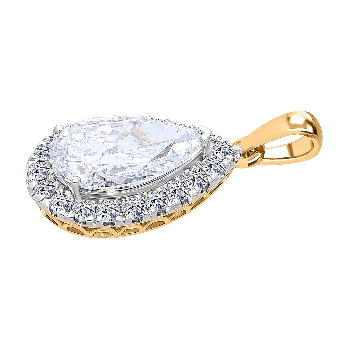 LUXURIANT 5 Ct. Lab Grown Diamond Pear Cut Halo Pendant in 18K Yellow Gold SGL Certified (VS-EF) 8502395 4