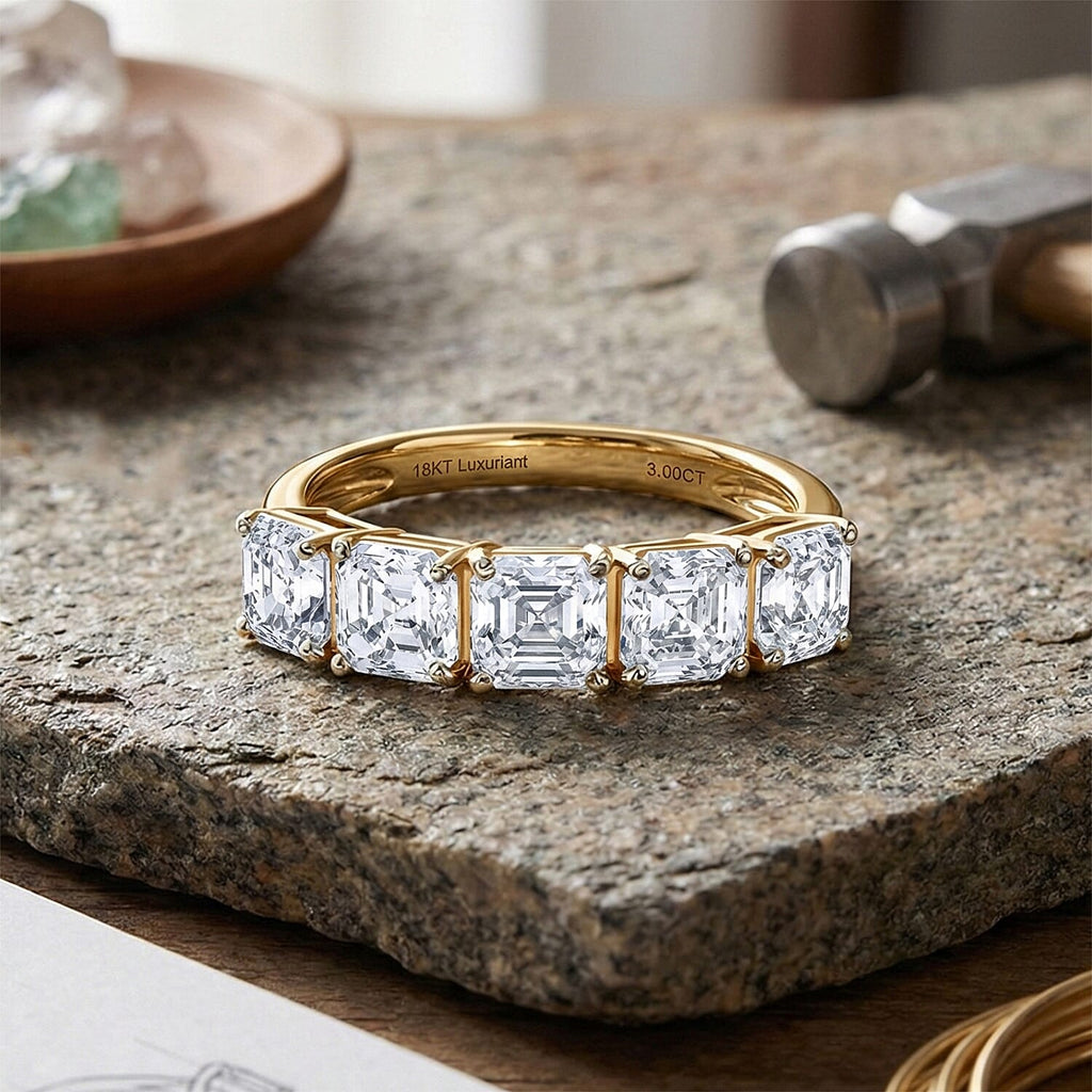 Luxuriant 18K Yellow Gold SGL Certified VS-EF Lab Grown Diamond  5 Stone Band Ring 3.00 Ct, Gold Wt. 3.00 Gms