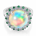 950 Platinum AAA Ethiopian Opal, Natural Emerald & SI-G-H Lab Grown Diamond Halo Ring 6.50 Ct, Platinum Wt. 6.82 Gms