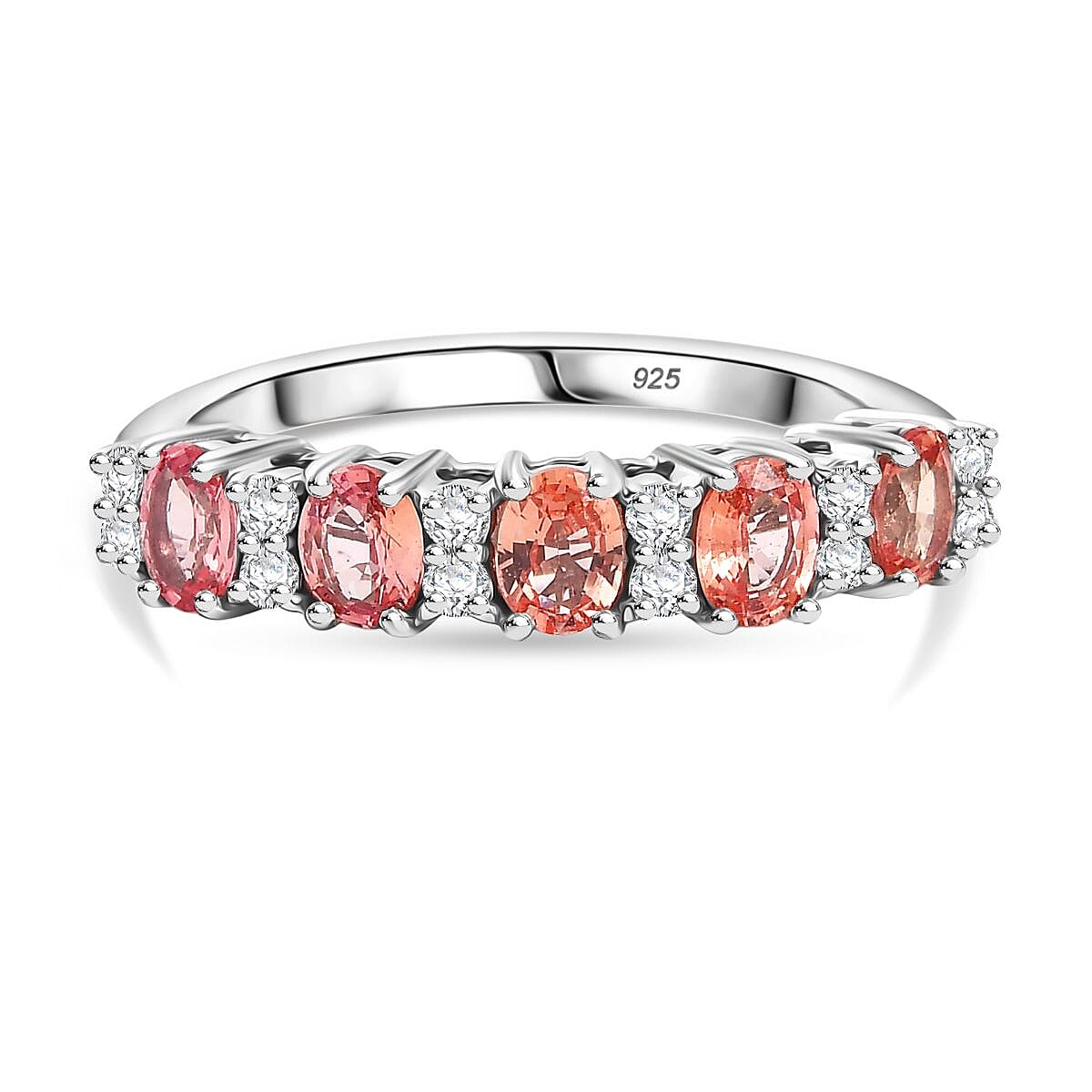 LUXURIANT 1.15 Ct. AAAA Padparadscha Sapphire, Lab Grown Diamond Half-Eternity Ring in 950 Platinum (SI-GH) 8278705 0