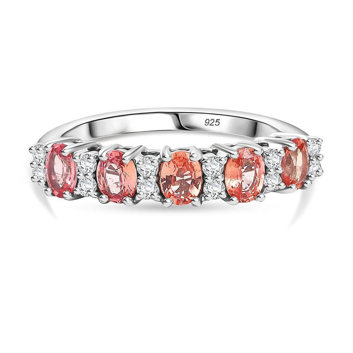 LUXURIANT 1.15 Ct. AAAA Padparadscha Sapphire, Lab Grown Diamond Half-Eternity Ring in 950 Platinum (SI-GH) 8278705 1