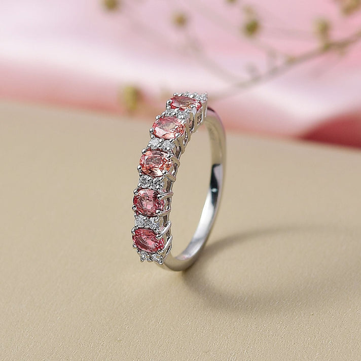 LUXURIANT 1.15 Ct. AAAA Padparadscha Sapphire, Lab Grown Diamond Half-Eternity Ring in 950 Platinum (SI-GH) 8278705 2