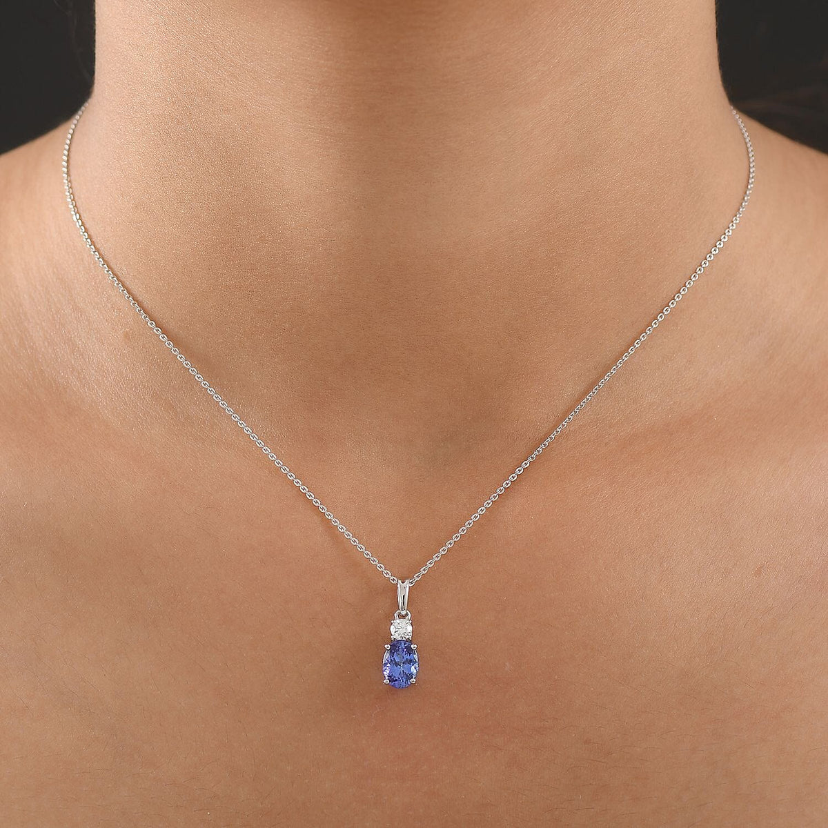 LUXURIANT 950 Platinum AAAA Tanzanite, Lab Grown Diamond (VS-EF) Pendant 1.46 Ct. 8297532 3