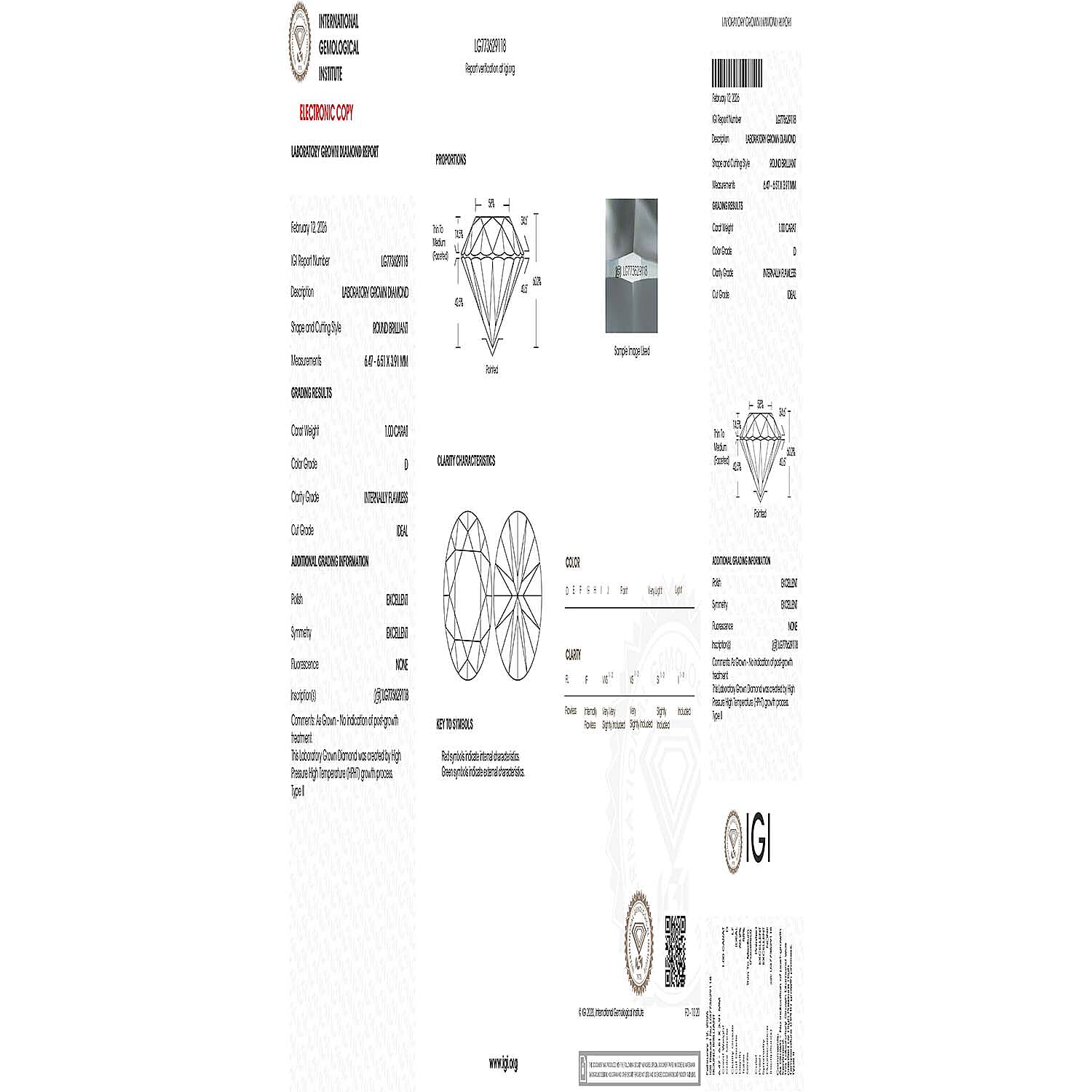 LUXURIANT 2 Ct. Lab Grown Diamond (D, IF) Solitaire Stud Earring with Screw Back in 950 Platinum, IGI Certified 8555138 7