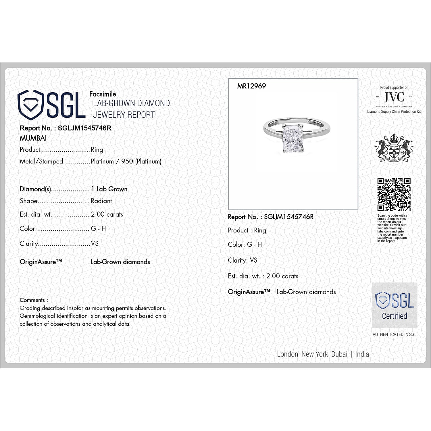 Luxuriant - 950 Platinum IGI Certified Rare Radiant Cut (VS-EF) Lab Grown Diamond Ring 2.01 Ct. 8312138 4