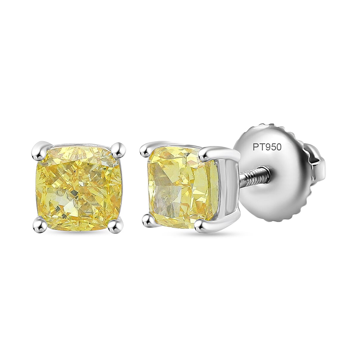 LUXURIANT 2 Ct. Lab Grown Yellow Diamond Solitaire Earrings in 950 Platinum, SGL Certified 8356075 0