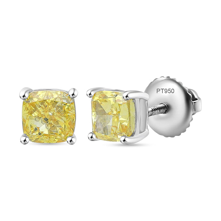 LUXURIANT 2 Ct. Lab Grown Yellow Diamond Solitaire Earrings in 950 Platinum, SGL Certified 8356075 1