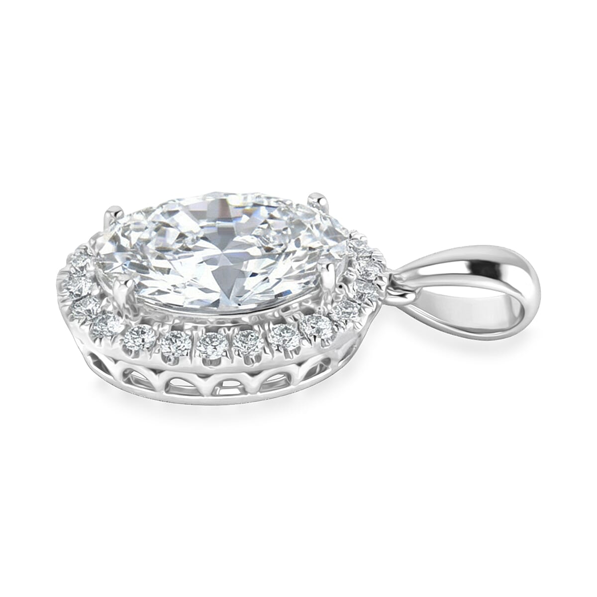 LUXURIANT 4.55 Ct. Lab Grown Diamond Oval Cut Halo Pendant in 950 Platinum SGL Certified (VS-EF) 8412009 4