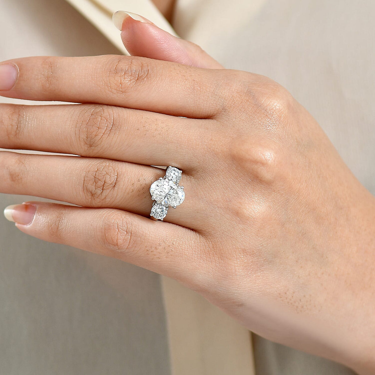 LUXURIANT 4 Ct. Lab Grown Diamond Trilogy Ring in 950 Platinum 8367785 3