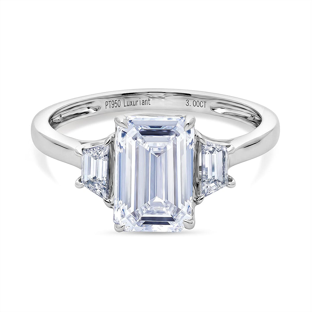 Luxuriant 950 Platinum IGI Certified VS-EF Emerald Cut Lab Grown Diamond Ring 3.00 Ct,