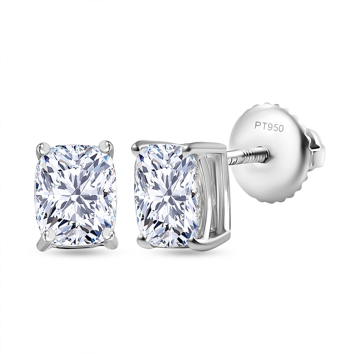 LUXURIANT 2.03 Ct. Lab Grown Diamond Cushion-Cut Solitaire Stud Push Post Earring in 950 Platinum IGI Certified (VS-EF) 8260820 0