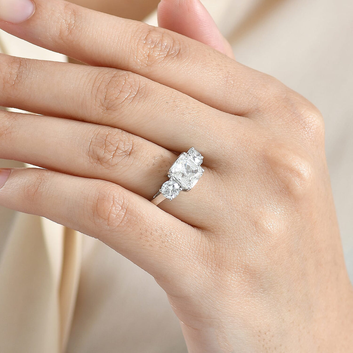 LUXURIANT 4 Ct. Lab Grown Diamond Trilogy Ring in 950 Platinum 8367797 3