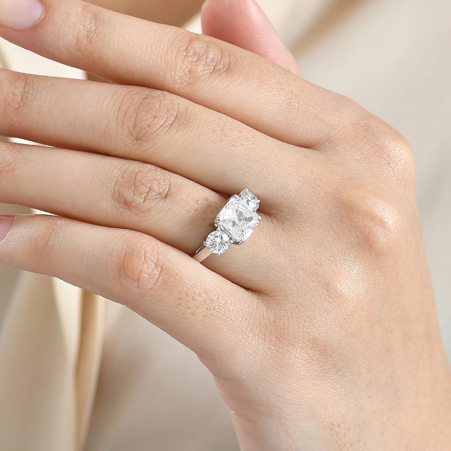LUXURIANT 4 Ct. Lab Grown Diamond Trilogy Ring in 950 Platinum 8367797 3