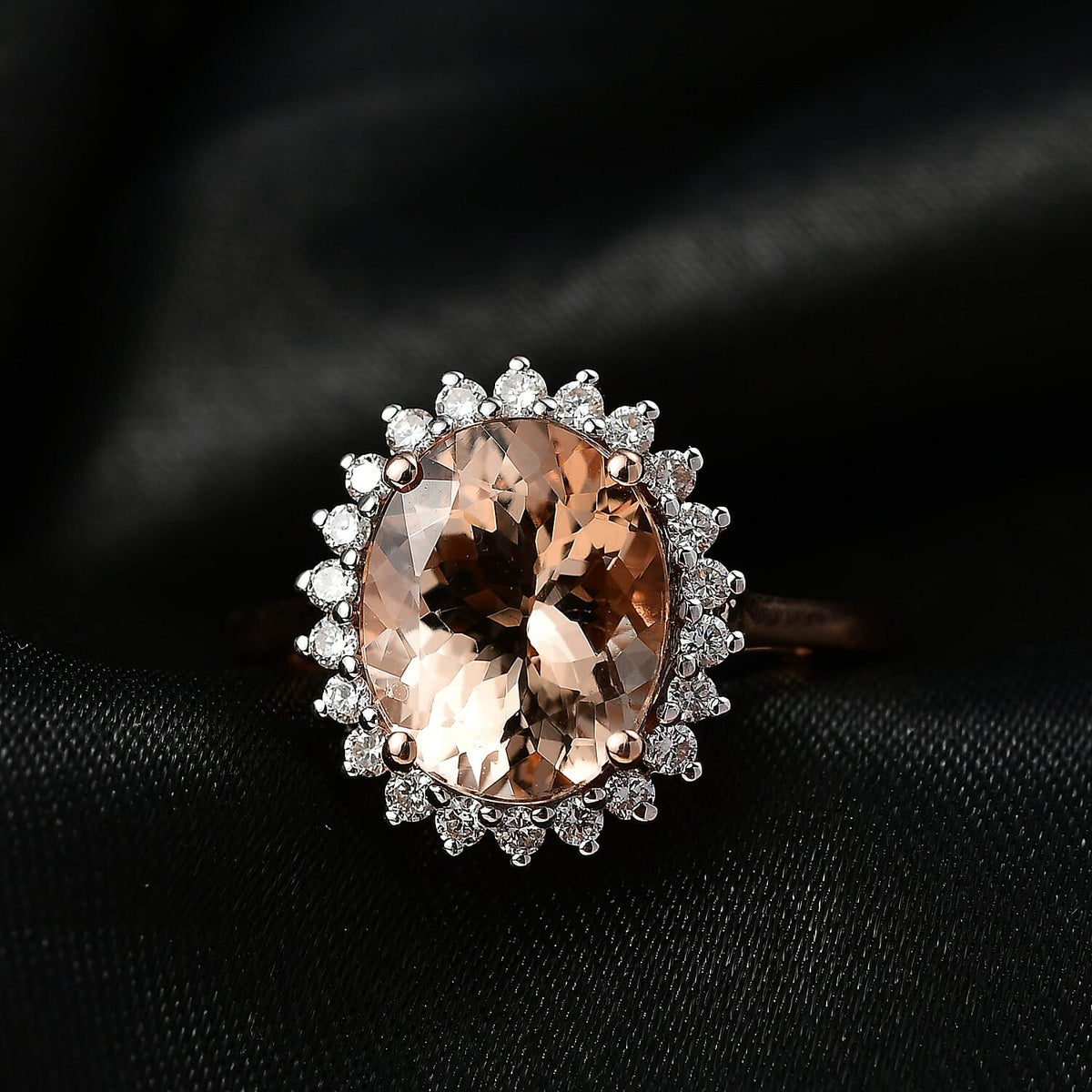 LUXURIANT 3.1 Ct AAA Morganite, Lab Grown Diamond Halo Ring in 9K Rose Gold (SI-GH) V32516180 2