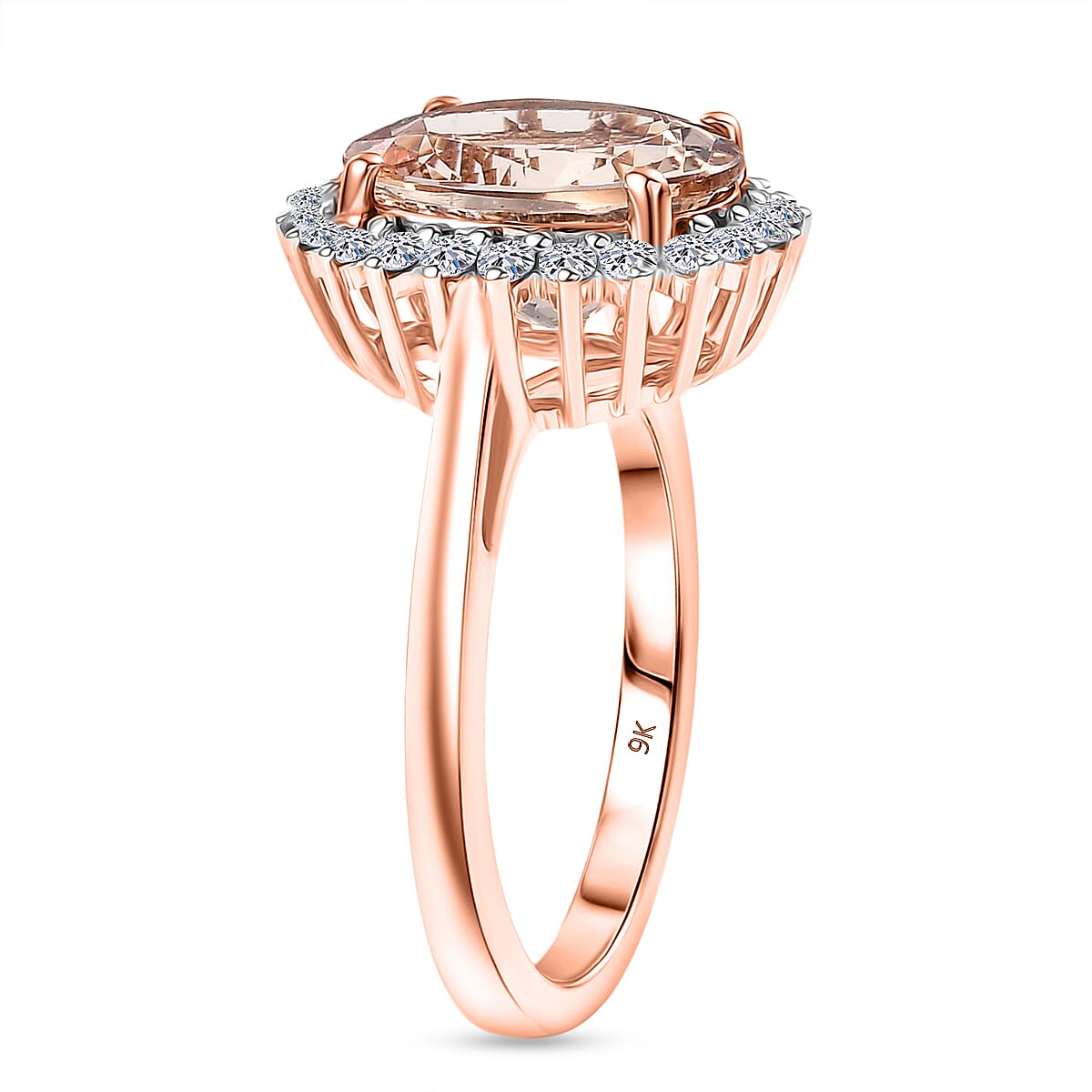 LUXURIANT 3.1 Ct AAA Morganite, Lab Grown Diamond Halo Ring in 9K Rose Gold (SI-GH) V32516180 4
