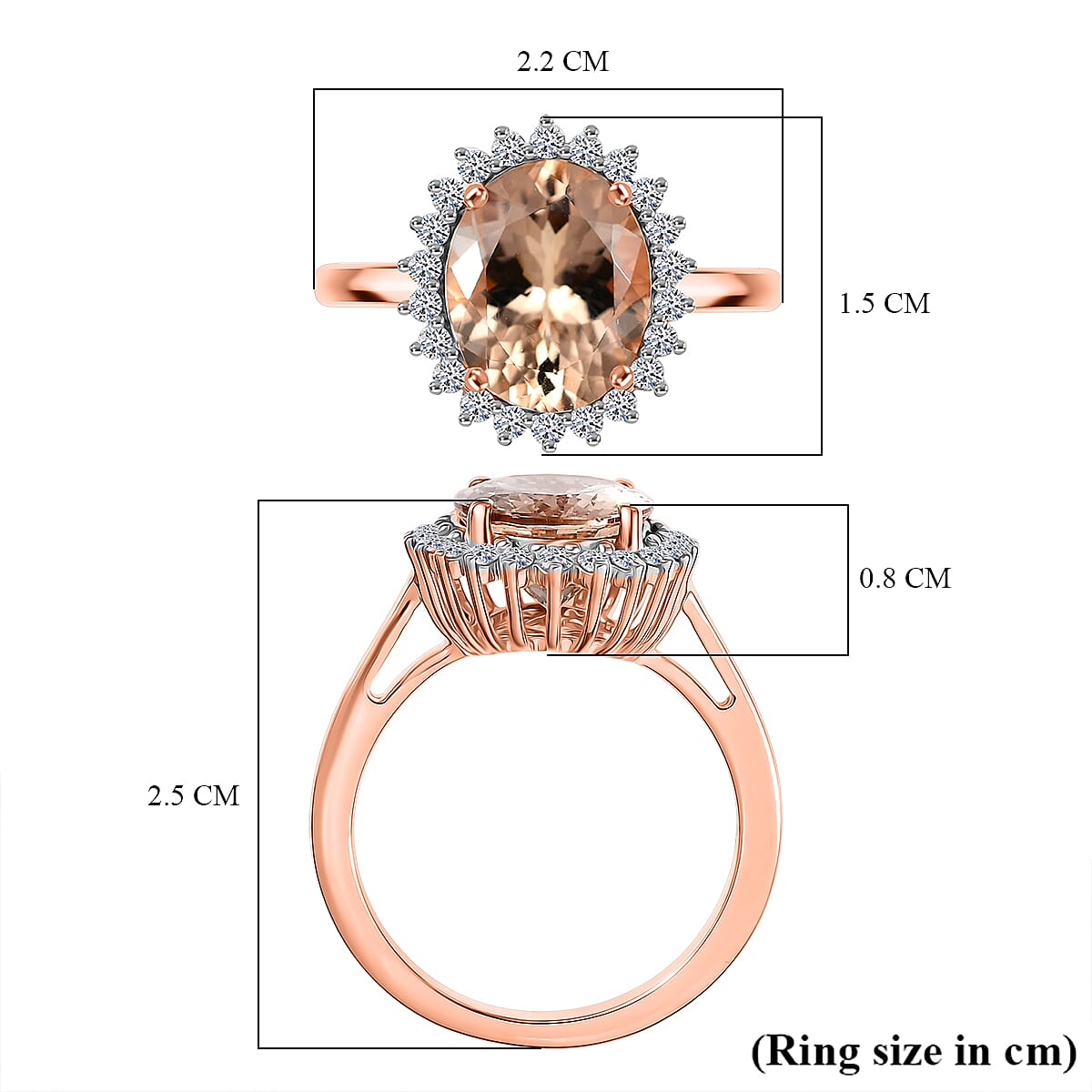 LUXURIANT 3.1 Ct AAA Morganite, Lab Grown Diamond Halo Ring in 9K Rose Gold (SI-GH) V32516180 6
