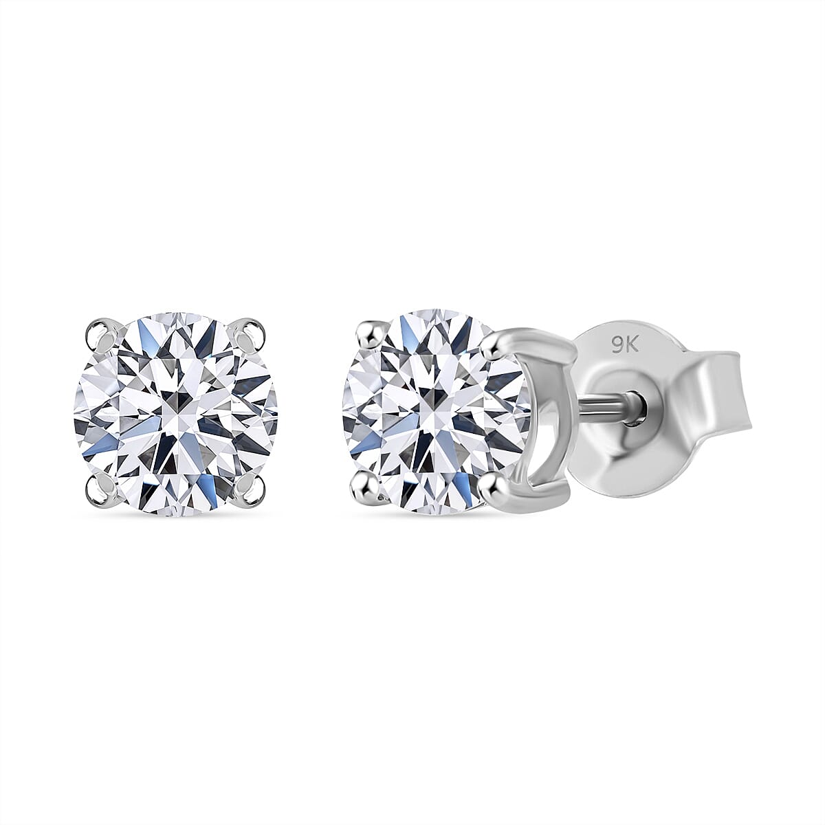 LUXURIANT 1.5 Ct. Lab Grown Diamond Solitaire Stud Earring with Push Back in 9K White Gold (SI-GH) 8058283 0