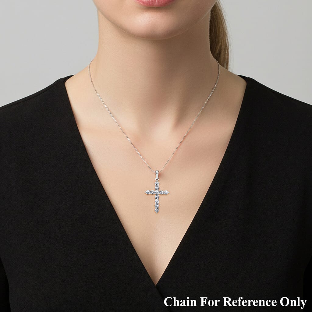 LUXURIANT Lab Grown Diamond Cross Pendant in 9K White Gold 8294768 3