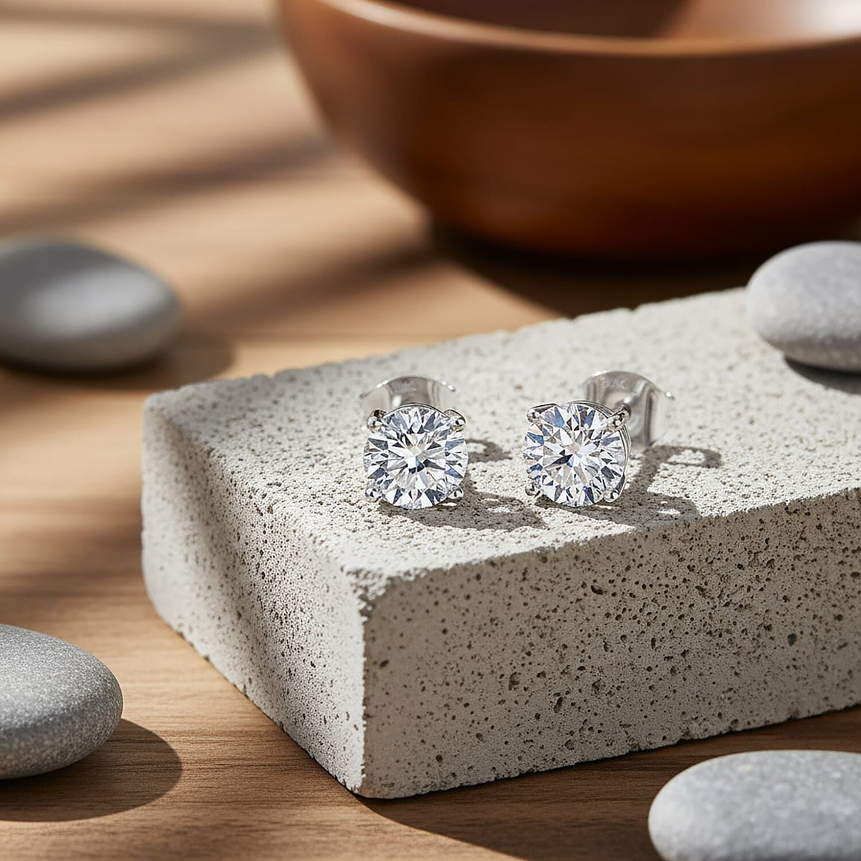 LUXURIANT 2 Ct. Lab Grown Diamond Solitaire Stud Earring in 9K White Gold (SI-GH) 8509518 1