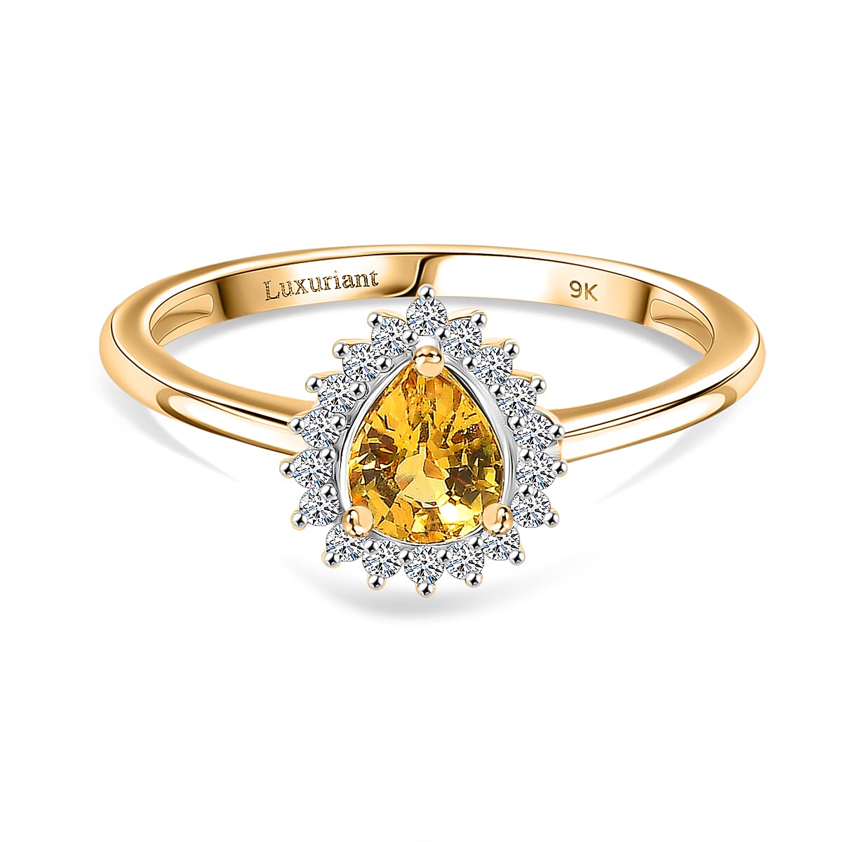 LUXURIANT 9K Yellow Gold AAA Yellow Sapphire, Lab Grown Diamond Halo Ring (SI-GH) 8182963 0