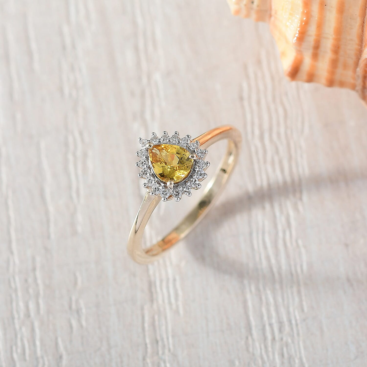 LUXURIANT 9K Yellow Gold AAA Yellow Sapphire, Lab Grown Diamond Halo Ring (SI-GH) 8182963 2