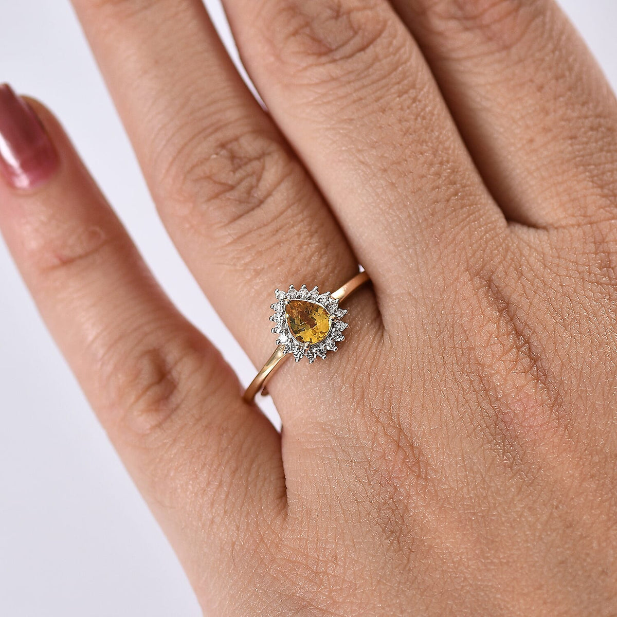 LUXURIANT 9K Yellow Gold AAA Yellow Sapphire, Lab Grown Diamond Halo Ring (SI-GH) 8182963 3