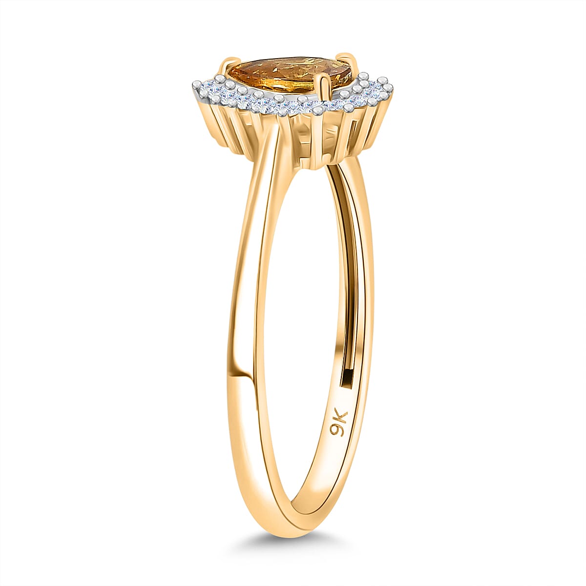 LUXURIANT 9K Yellow Gold AAA Yellow Sapphire, Lab Grown Diamond Halo Ring (SI-GH) 8182963 4
