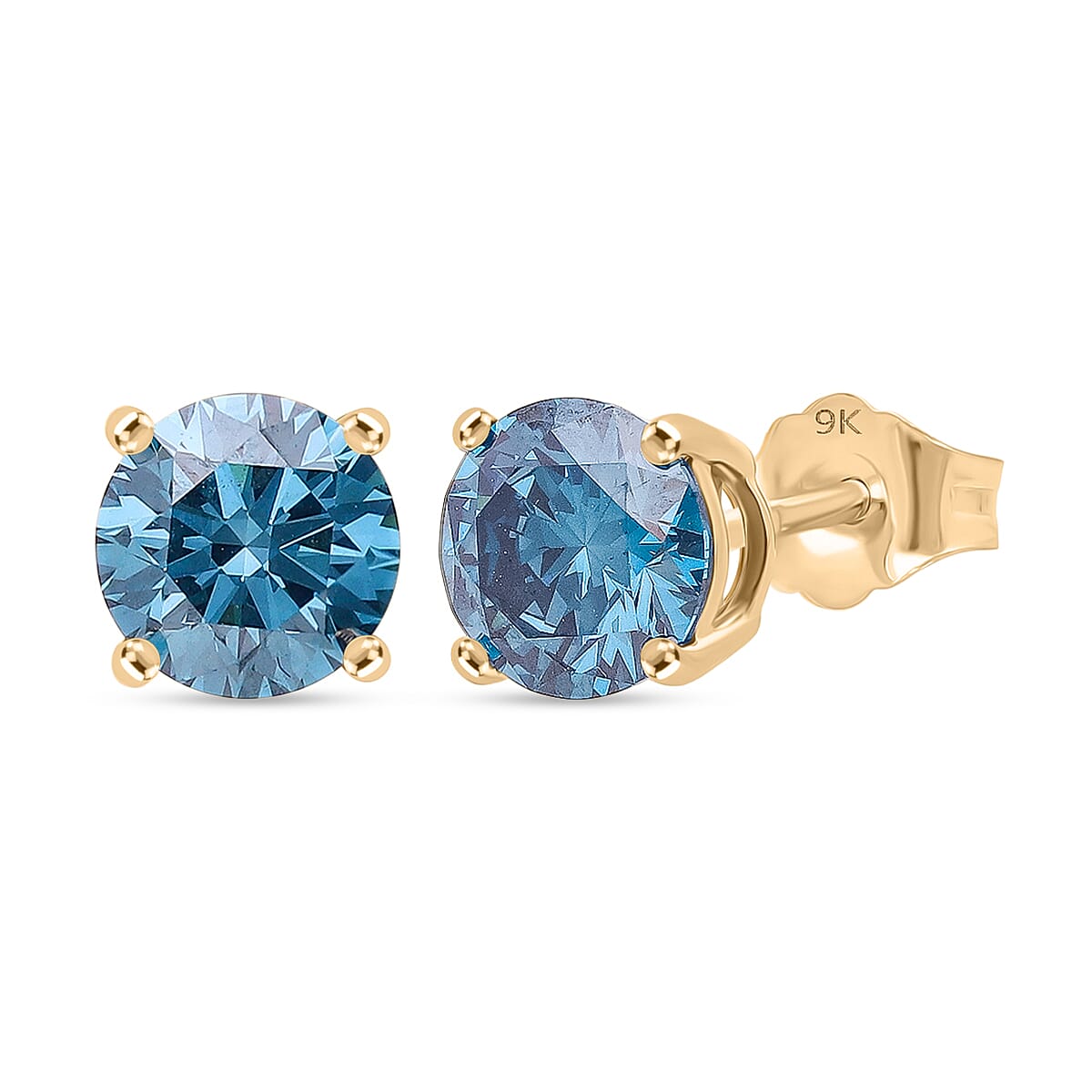 LUXURIANT 2 Ct. Lab Grown Blue Diamond Push Post Earring in 9K Yellow Gold SGL Certified (VS) 8430480 0