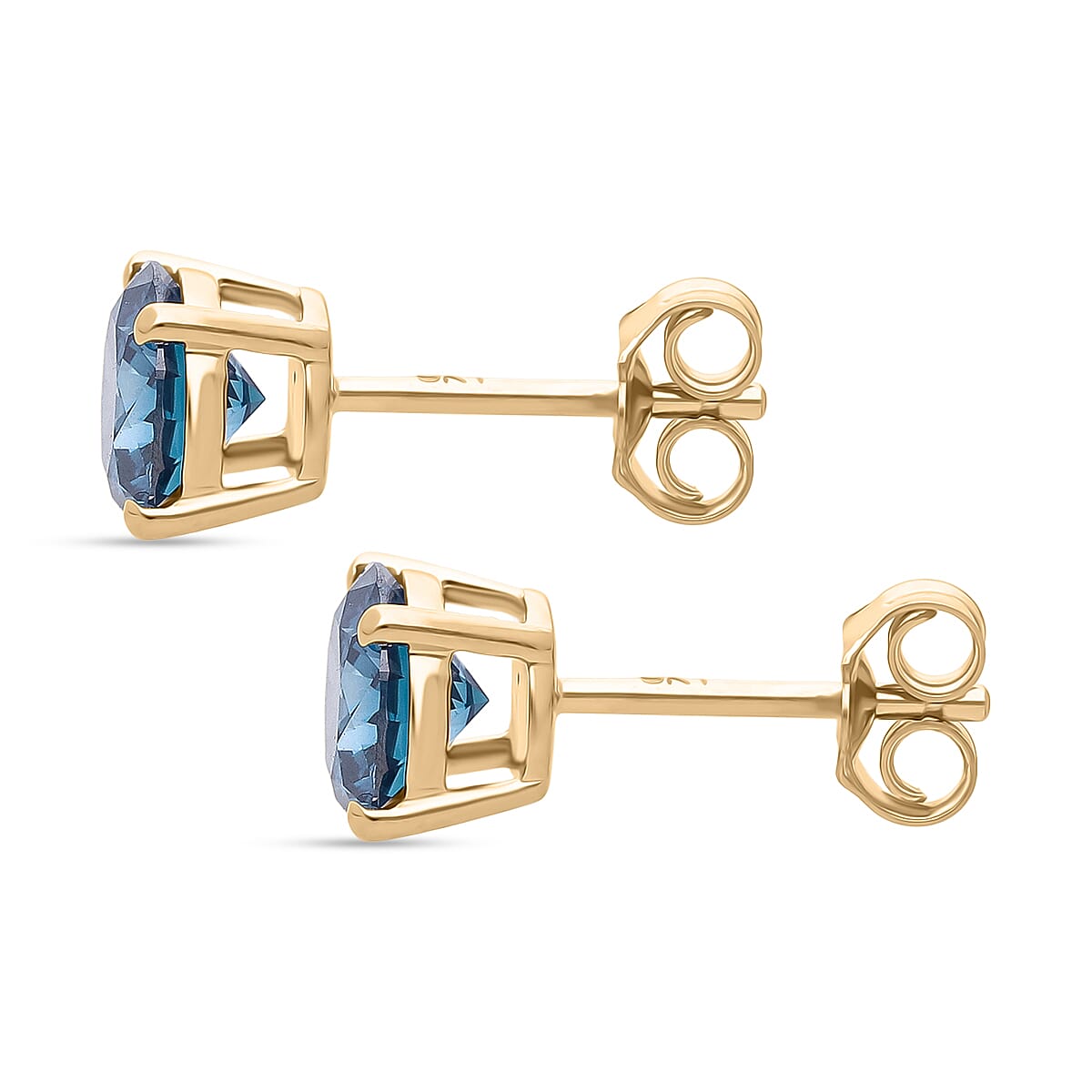 LUXURIANT 2 Ct. Lab Grown Blue Diamond Push Post Earring in 9K Yellow Gold SGL Certified (VS) 8430480 4