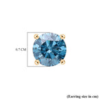 Luxuriant 9K Yellow Gold SGL Certified VS Lab Grown Blue Diamond Solitaire Stud Push Post Earring 2.07 Ct.