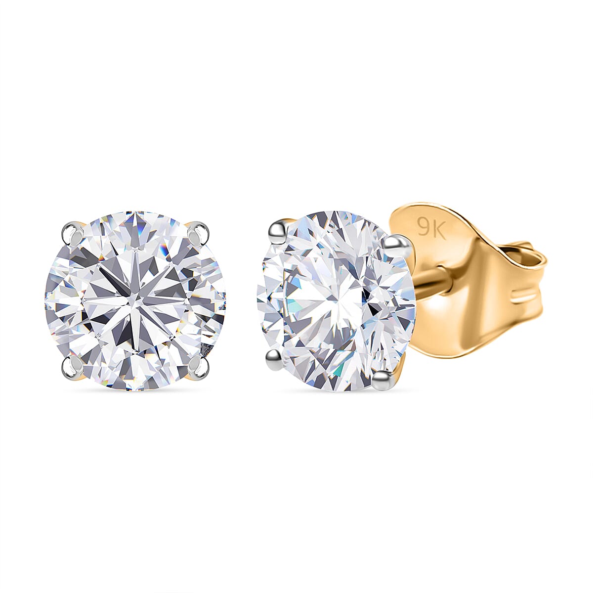 LUXURIANT 2 Ct. Lab Grown Diamond Brilliant-Cut Solitaire Stud Push Post Earring in 9K Yellow Gold (SI-GH) 8253588 0