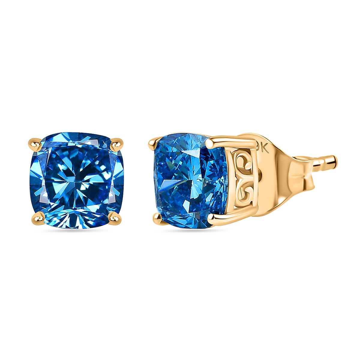 LUXURIANT 3 Ct. Lab Grown Blue Diamond Solitaire Stud Push Post Earring in 9K Yellow Gold (VS) 8281034 0