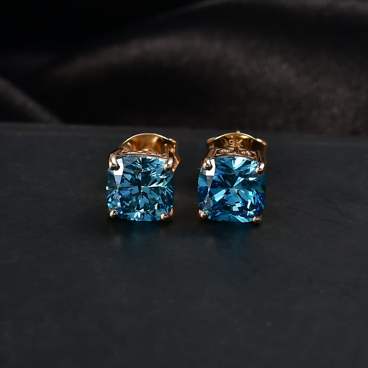 LUXURIANT 3 Ct. Lab Grown Blue Diamond Solitaire Stud Push Post Earring in 9K Yellow Gold (VS) 8281034 2