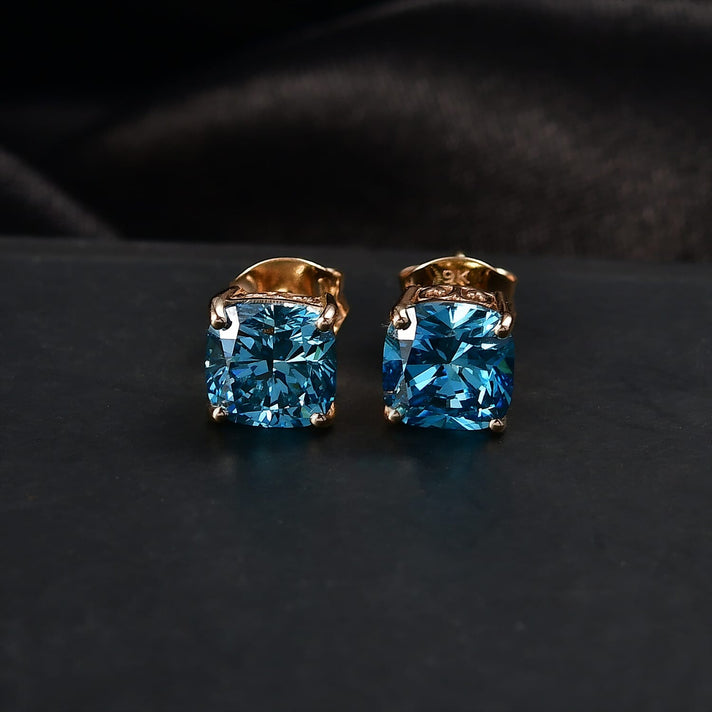 LUXURIANT 3 Ct. Lab Grown Blue Diamond Solitaire Stud Push Post Earring in 9K Yellow Gold (VS) 8281034 2