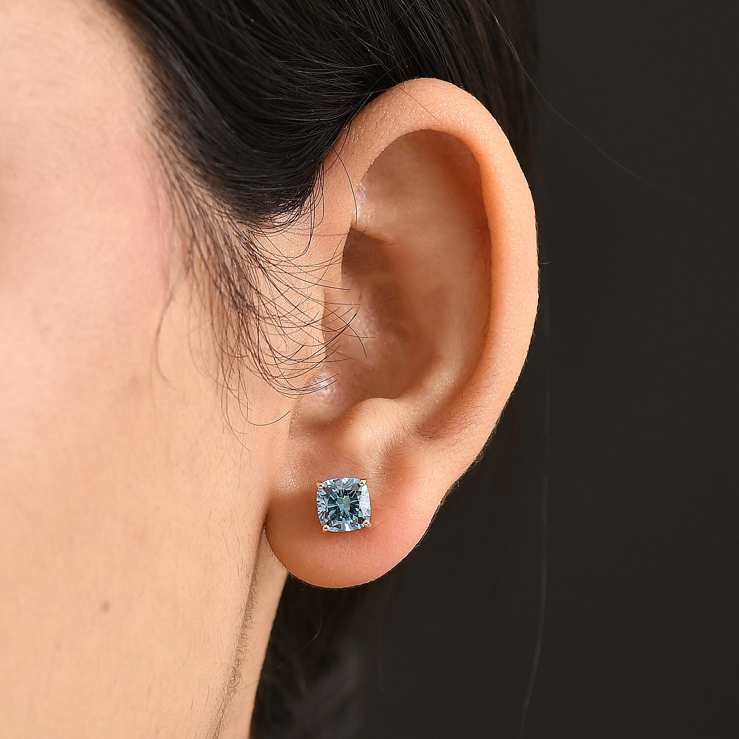 LUXURIANT 3 Ct. Lab Grown Blue Diamond Solitaire Stud Push Post Earring in 9K Yellow Gold (VS) 8281034 3