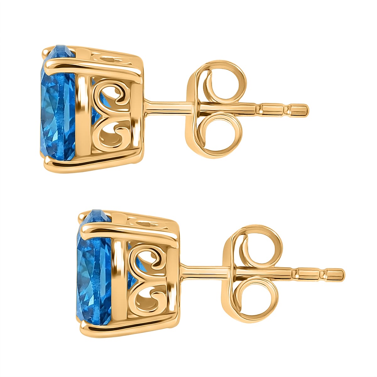 LUXURIANT 3 Ct. Lab Grown Blue Diamond Solitaire Stud Push Post Earring in 9K Yellow Gold (VS) 8281034 4