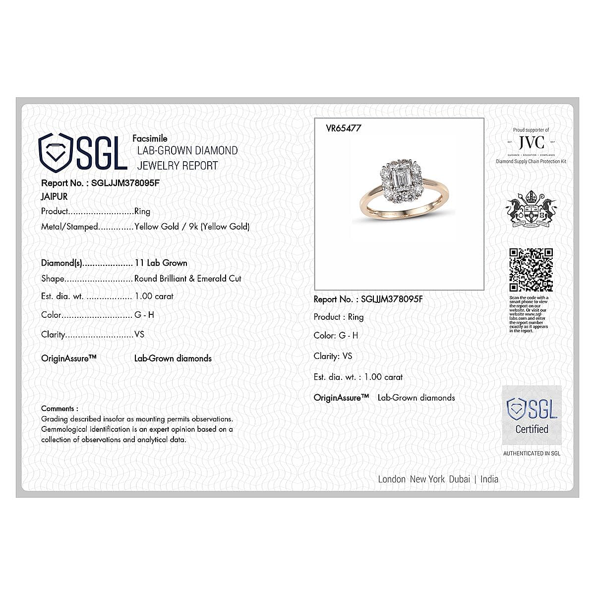 LUXURIANT 1.03 Ct. Lab Grown Diamond Halo Ring in 9K Yellow Gold SGL Certified VS-G/H 8156520 7
