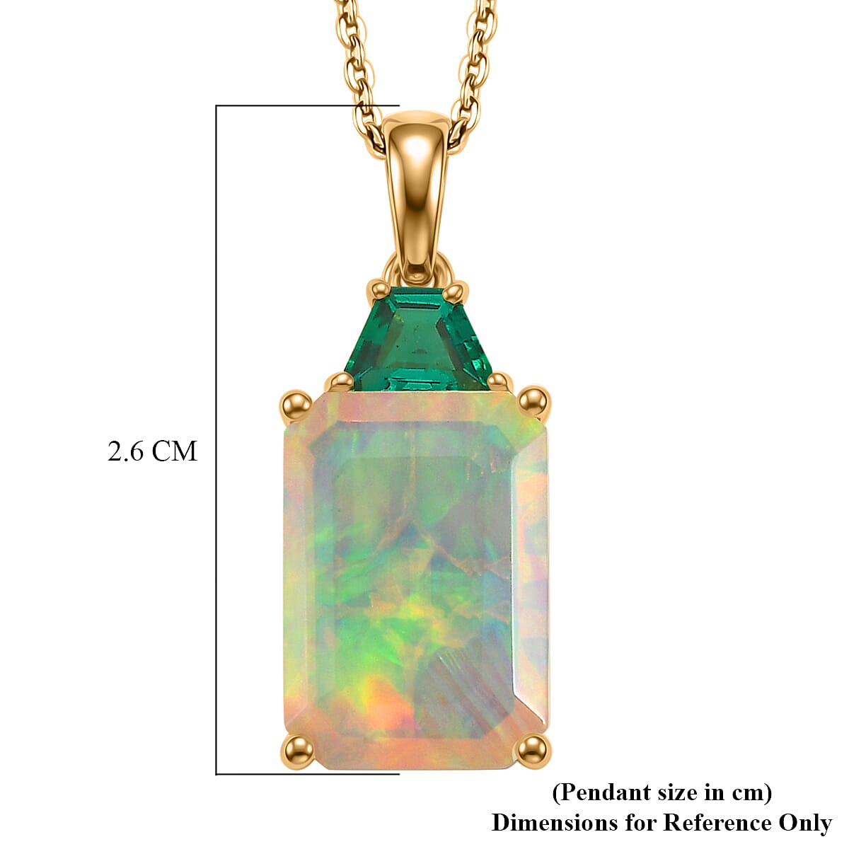 Luxuriant - AAA Ethiopian Opal &amp; Lab Grown Emerald Pendant with Chain (Size -20) in 18K Vermeil Yellow Gold Plated Sterling Silver 3.96 Ct. 4468047 6